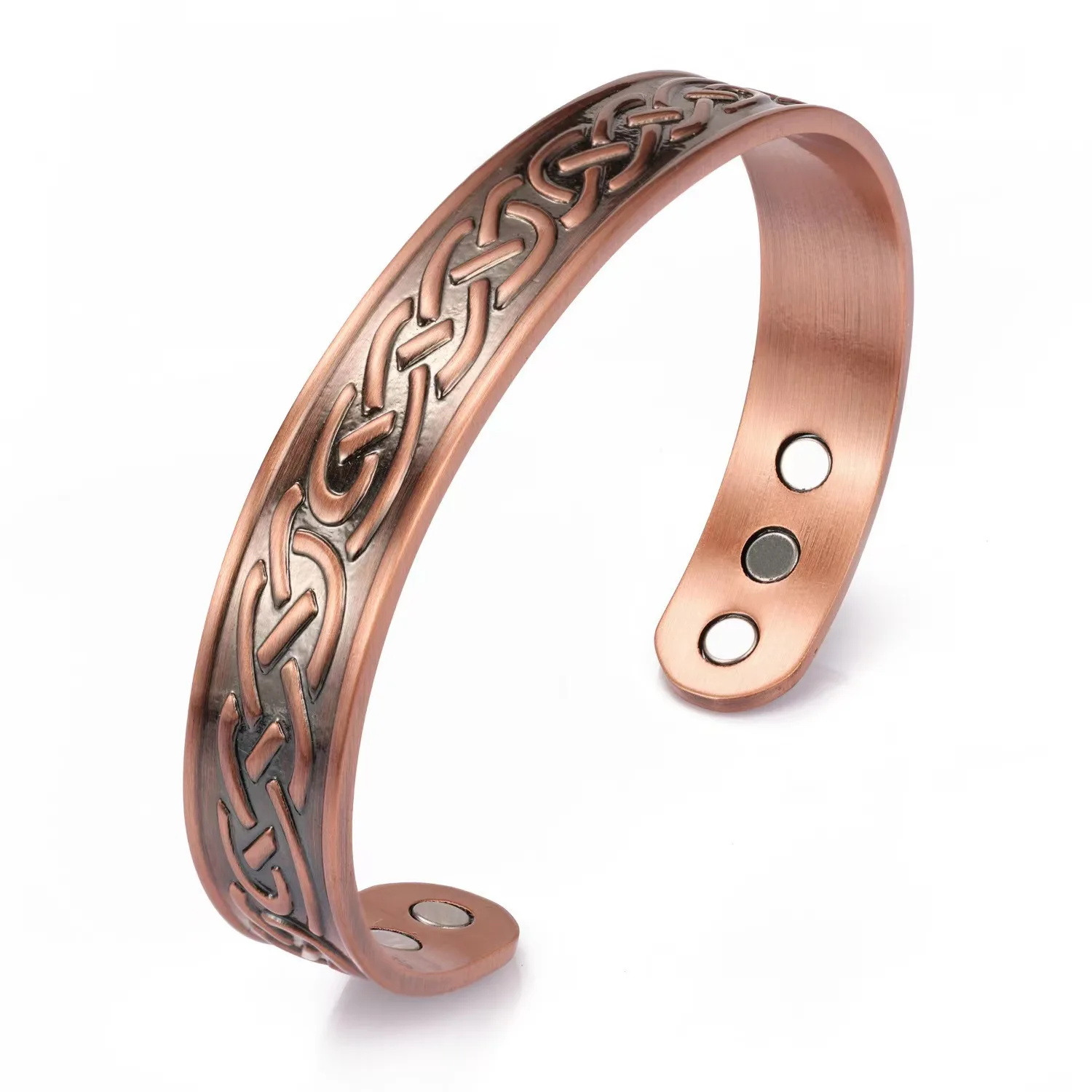 Bracciale energetico con magnete regolabile con apertura popolare in rame rosso antico magnetico con ondulazione dell'acqua retrò europea e americana