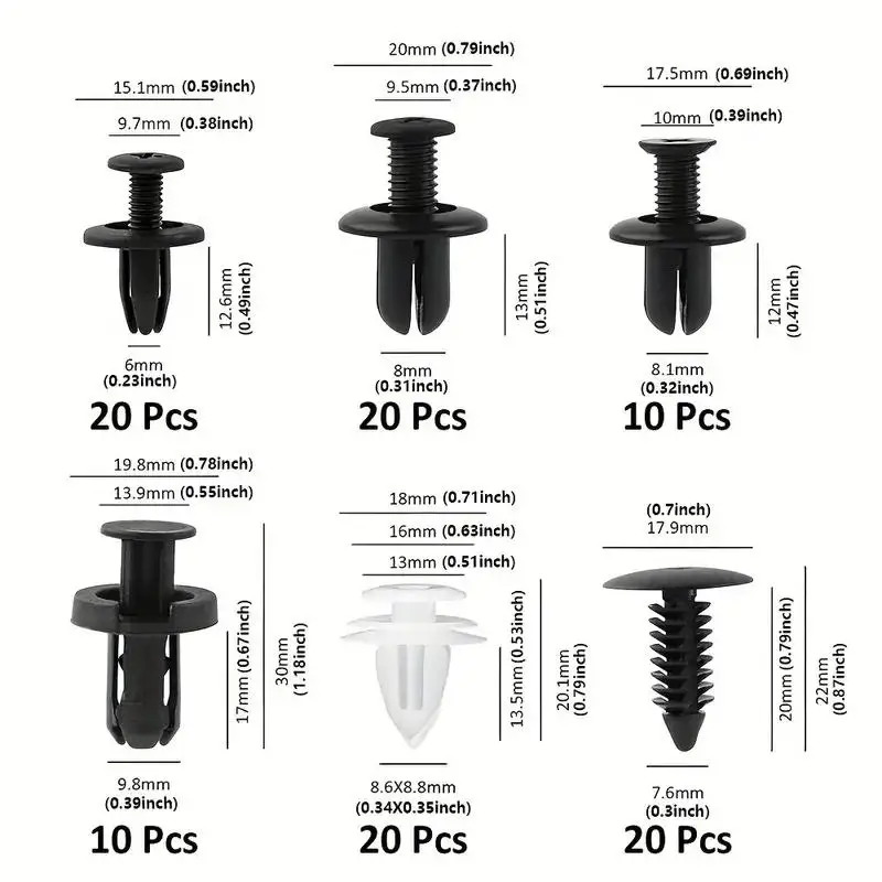 Clips de sujeción universales para coche, 100 Uds., 6 tipos diferentes de hebillas de plástico para un fijación segura