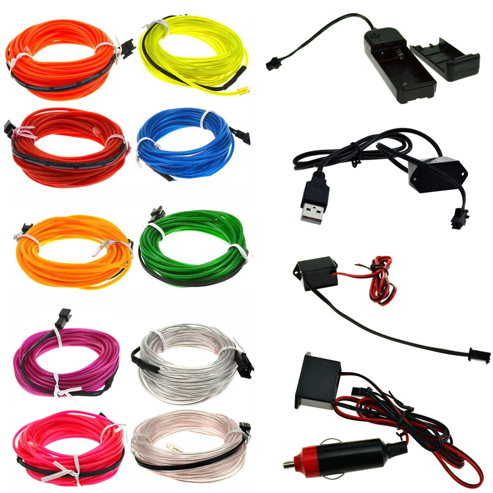 Hot LED Strip Flexible Neon EL Wire 5m 4m 3m 2m 1m 5V 3V 12V Waterproof Rope For DIY Car Party Room Clothing Home Decoration