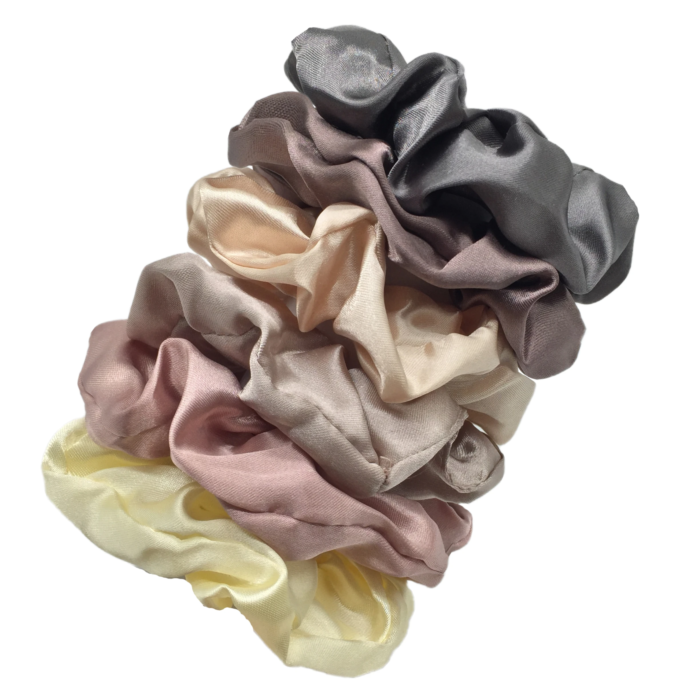 Set da donna semplice e atmosferico quotidiano con scrunchie grande in raso di colore puro da 6 pezzi