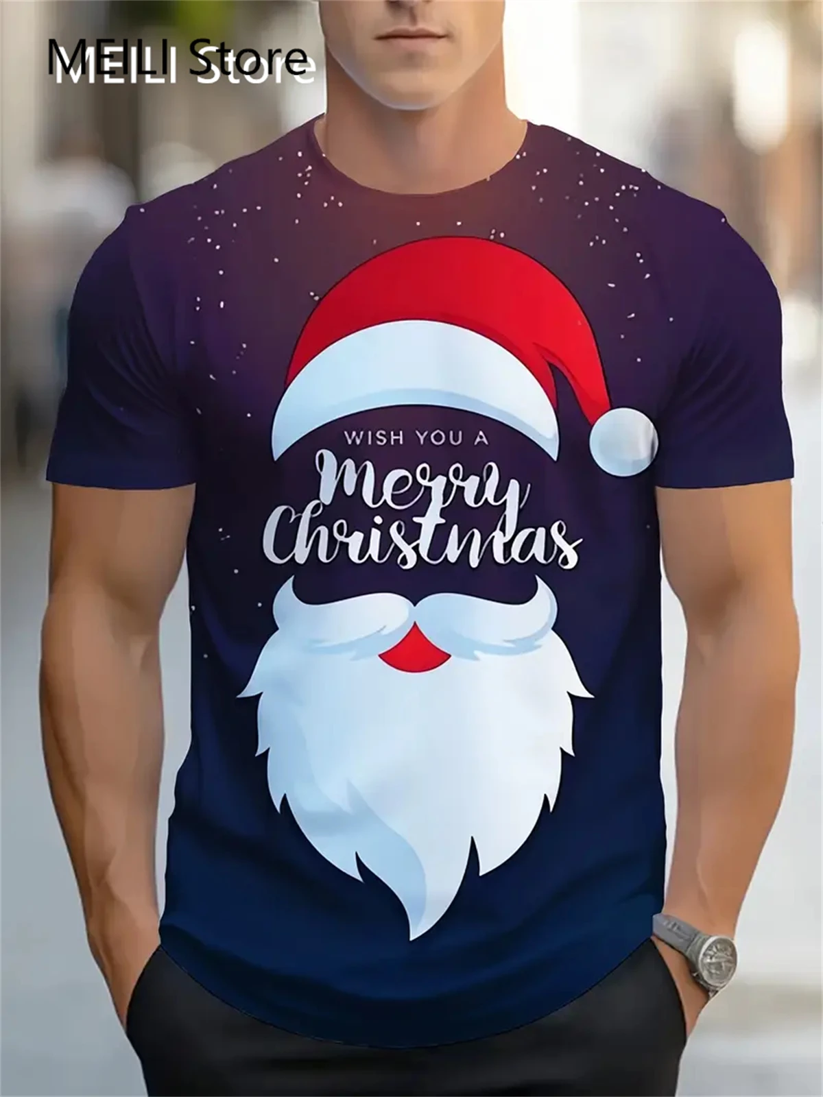 クリスマス 3D サンタクロースプリント Tシャツ男性カジュアル半袖 Tシャツファッション O ネックトップ新年ギフト特大 Tシャツ