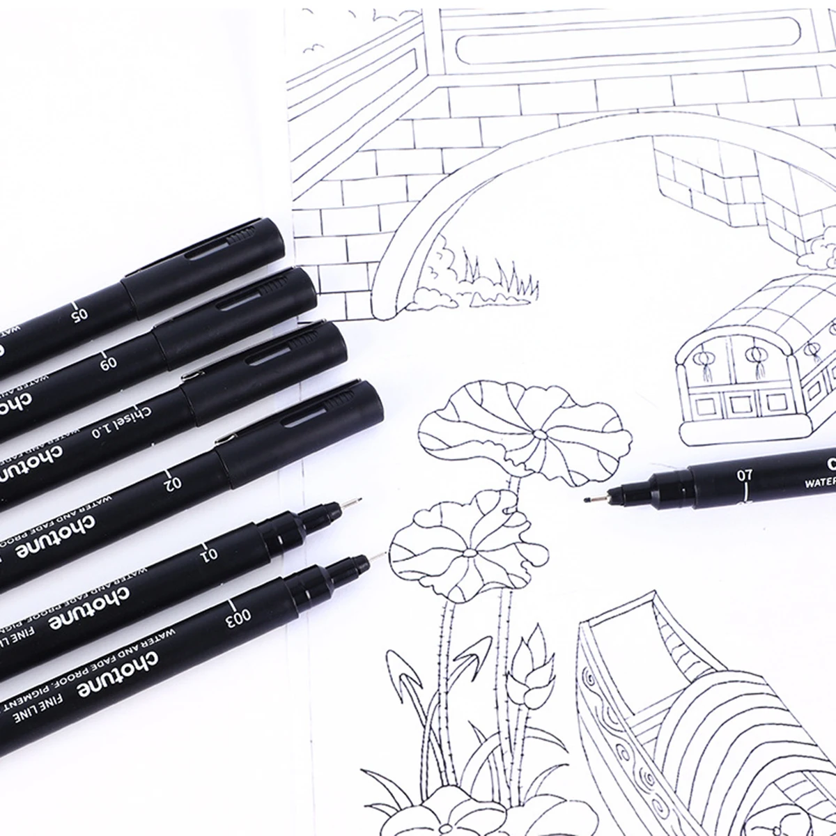 Micro stylos fins noirs, 15 tailles, encre d'archive étanche, marqueurs Manga à pointe Fine pour croquis techniques d'artiste