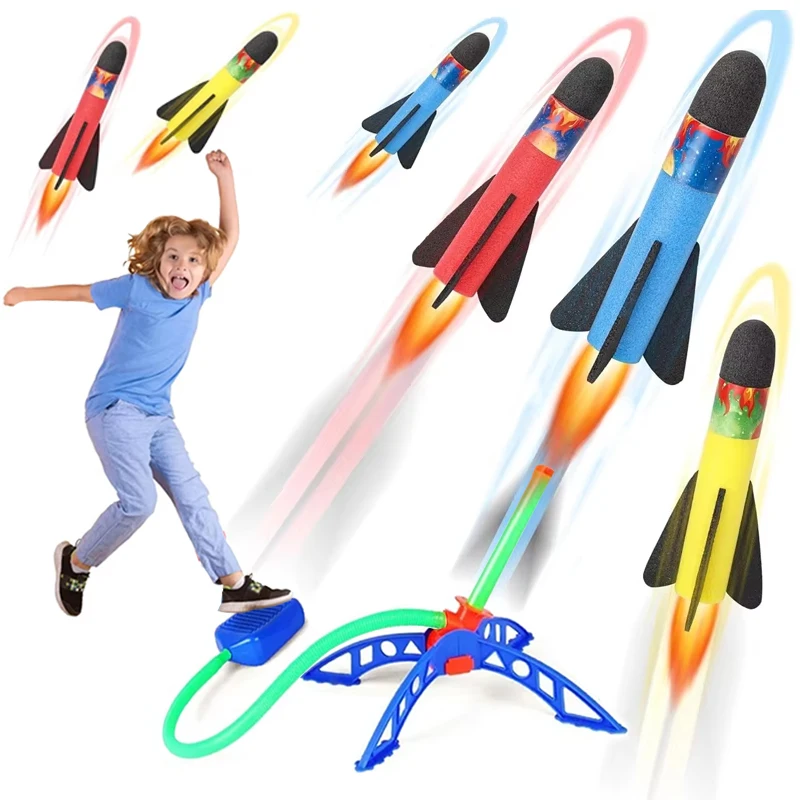 Giocattolo per bambini Lanciarazzi Pompa a pedale Soaring Rocket Toys Schiuma per bambini Rocket & Jump Air Launch Pad Giochi di sport all'aria aperta per bambini