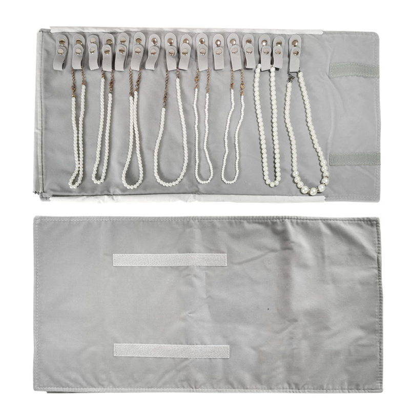 กํามะหยี่บรรยากาศเรียบง่าย Travel เครื่องประดับม้วนกระเป๋าสร้อยคอกระเป๋าพับเครื่องประดับกระเป๋าสีดําสีเทาหนัง