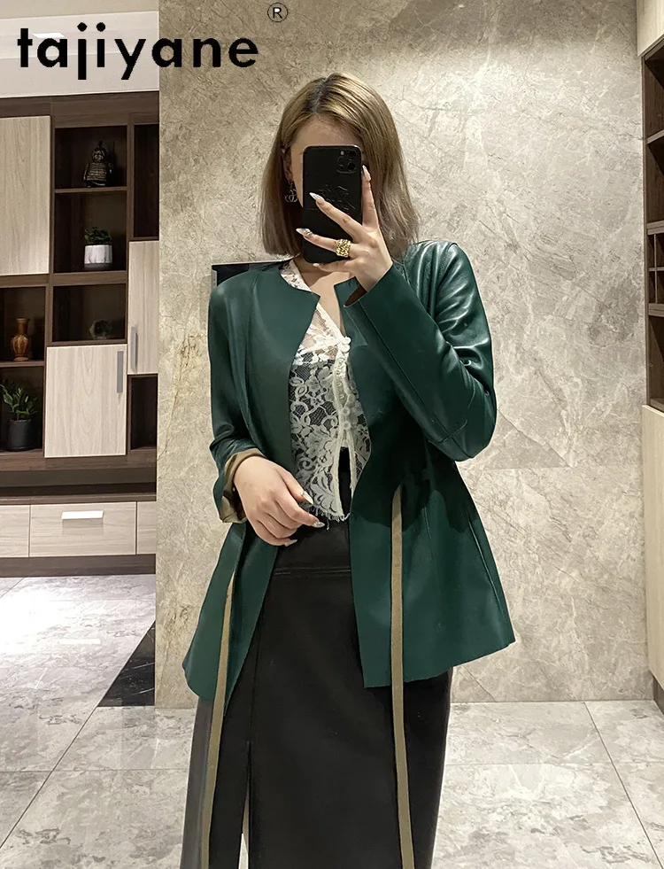 Tajiyane-女性の本革ジャケット、本物のシープスキンコート、高級カーディガンジャケット、秋の服、新しい、2024