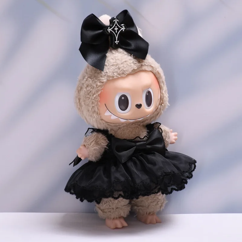 Labubu Kleidung Mode Gothic Stil Rock Für Labubu Puppe Kleidung Anhänger Kleiner Teufel Engel 15/17 cm Plüsch Puppe universal
