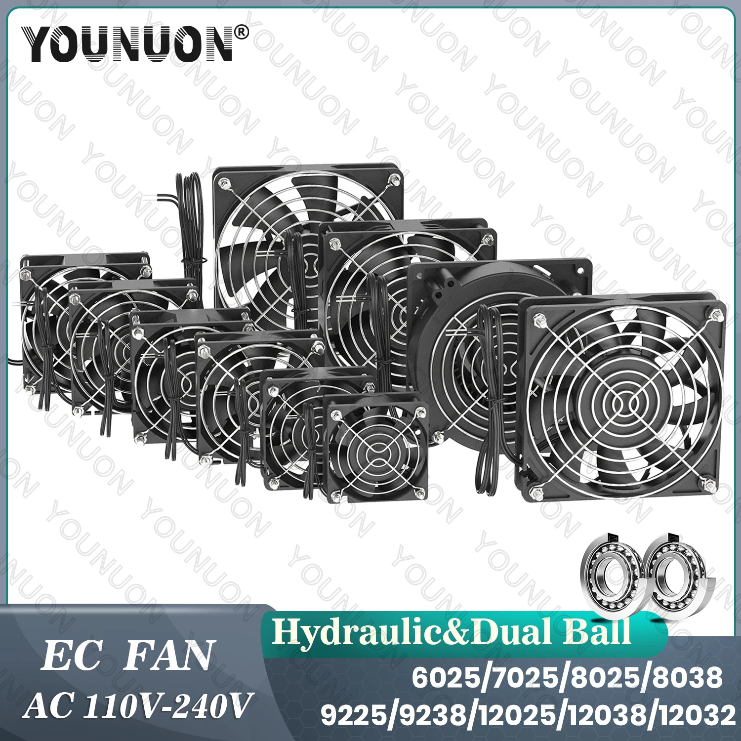 EC-Axialventilator, 60 mm, 80 mm, 90 mm, 120 mm, Kugel, bürstenloser Lüfter, Kühler, AC 110 V, 120 V, 220 V, 230 V, 240 V, Computergehäuselüfter 6025 8025 9225 12038