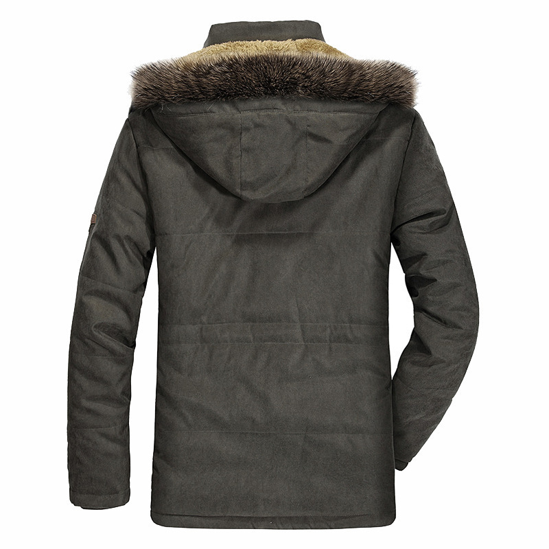 Abrigo de algodón acolchado para hombre, abrigo grueso de invierno para hombre, cuello de piel de felpa, chaqueta larga con capucha para exteriores, chaqueta con capucha con forro de lana, Parkas para nieve