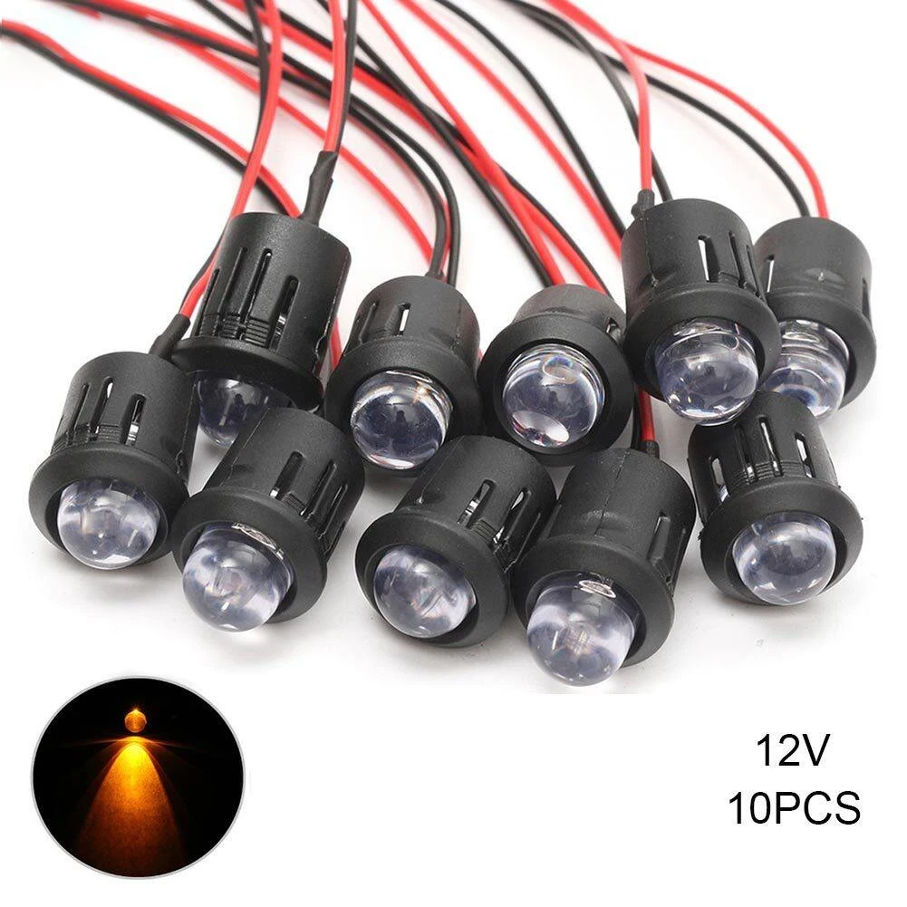 10 Pcs/Set 12V 10mm Pre-Wired Constant LED Ultra Bright Water Clear Bulb Cable 20cm Prewired Led Lamp 88 WWO66 Accessories