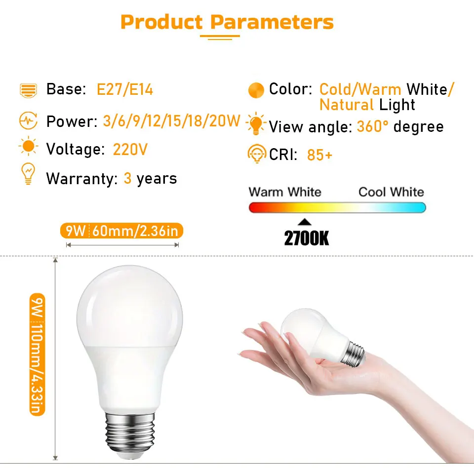 2 pz 5 W 18 W 20 W LED Lampadine a globo E27 5 W 7 W 9 W 12 W Base a vite Bianco caldo freddo 220 V Lampada super luminosa per la casa Ufficio Camera da letto