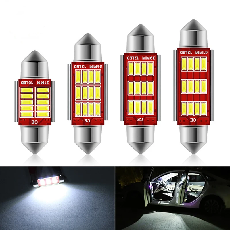 2/10 Uds C10W C5W LED Canbus festón 31mm 36mm 39mm 42mm para bombilla de coche luz de lectura Interior lámpara de placa de matrícula Error libre blanco