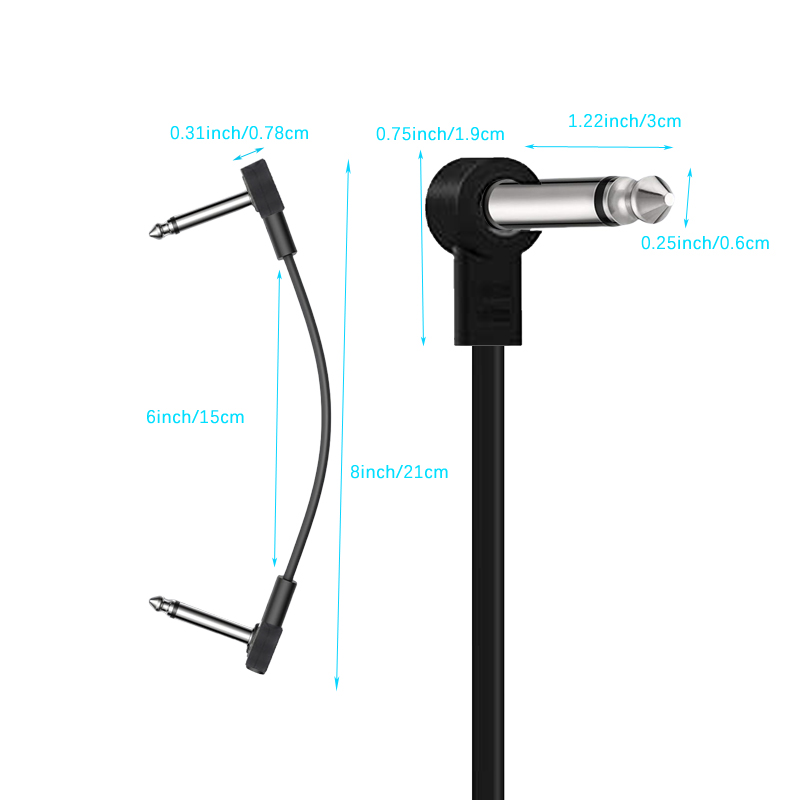 Cable de conexión negro XDSPLO, 6 pulgadas, 15cm, macho a macho, accesorios para instrumentos musicales para Pedal de efecto de guitarra eléctrica