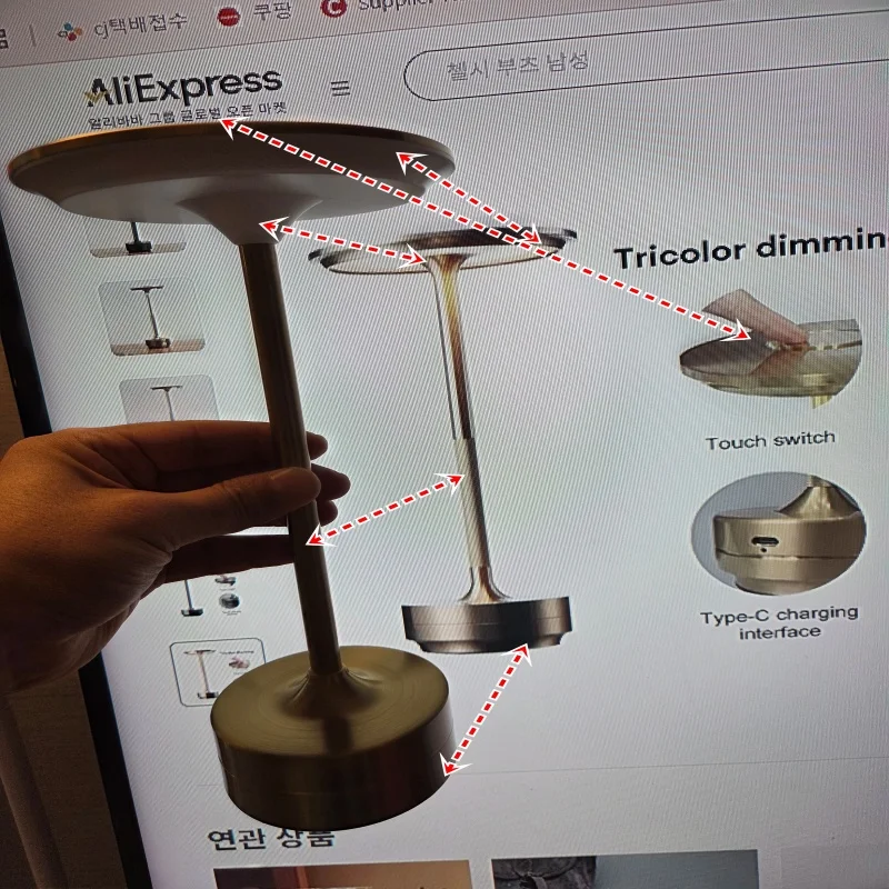 Lámpara decorativa Simple de aleación de aluminio, luz LED nocturna, atmósfera regulable infinita, lámpara de escritorio táctil recargable portátil Retro
