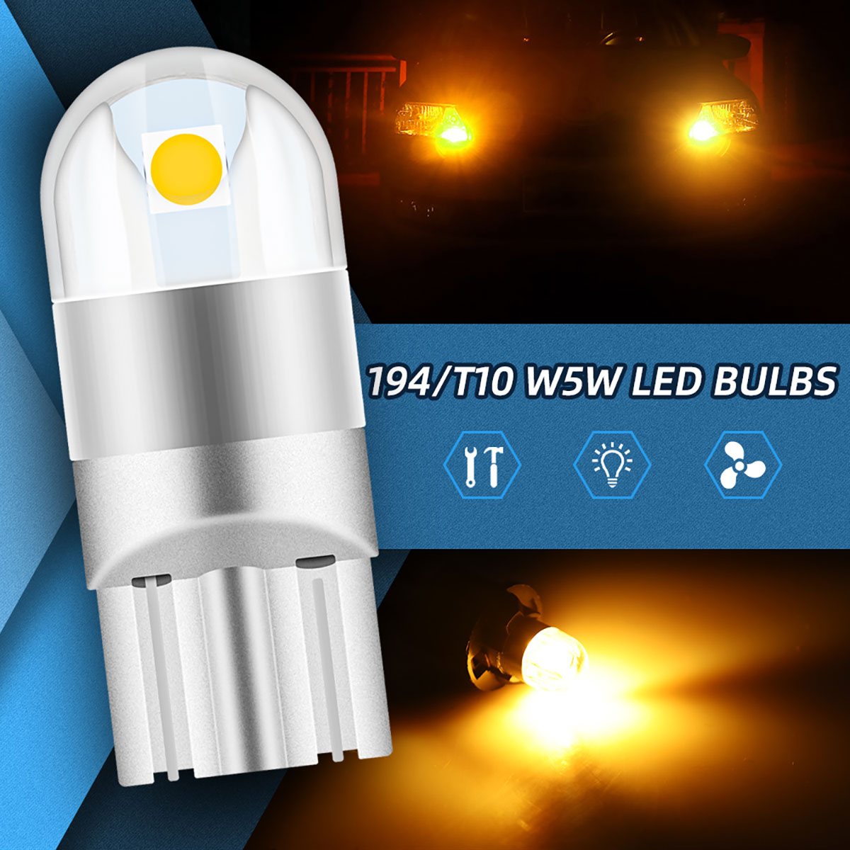 2Pcs T10 LED W5W 3030 SMD Bulbs Car Parking Signal Lights Auto Interior Map Dome Reading Lights Wedge Clearance Light White 12V
