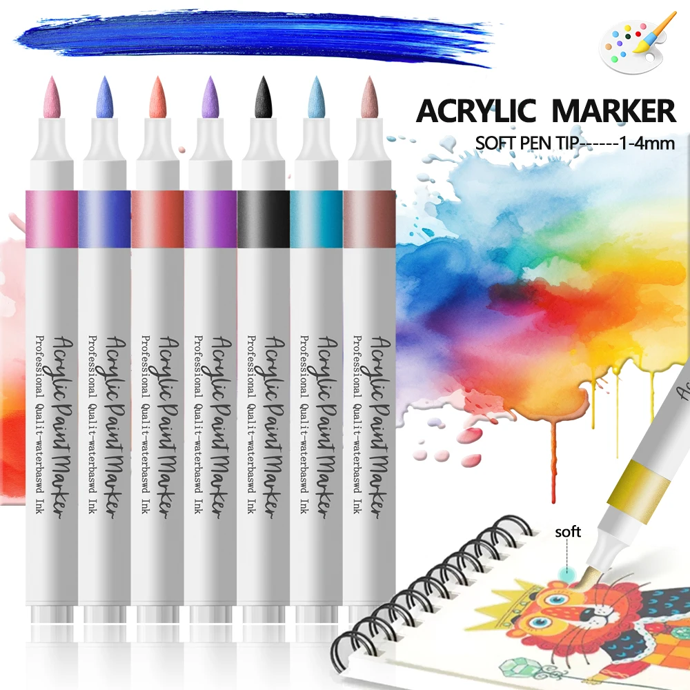 12/24 Colors Soft Headed Different Color Acrylic Marker Pen, Color Art Graffiti Pen, Waterproof, Opaque, Water-Based Soft Headed