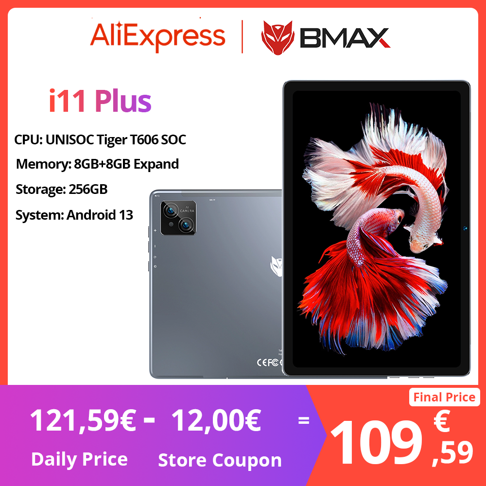 BMAX MaxPad I11 Plus 16 go (8 go de RAM + 8 go d'extension) 256 go de ROM 10.4 pouces Octa Core T606 Soc Android 13 double Wifi 4G Lte tablette SIM