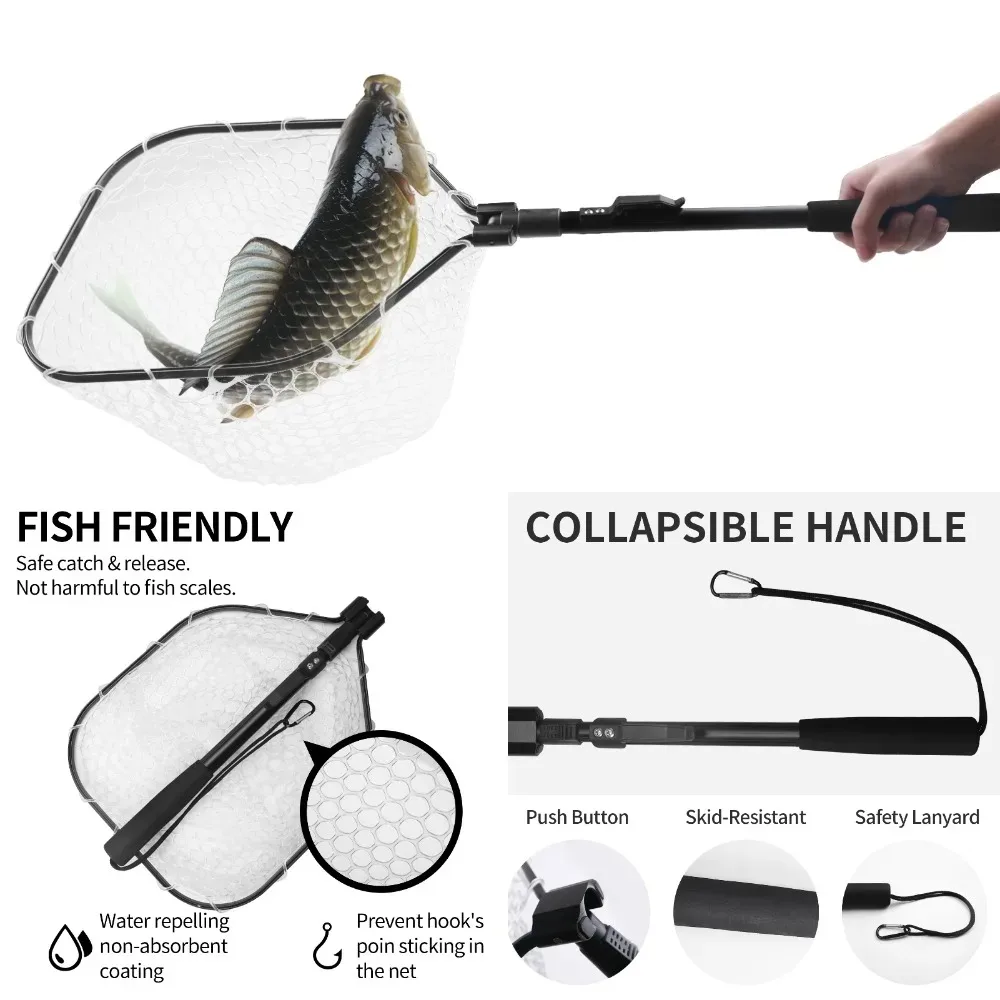 Red de pesca telescópica de 55cm-190cm para mosca de salmón, carpa, bagre, trucha, aterrizaje flotante, fácil captura y lanzamiento, plegable