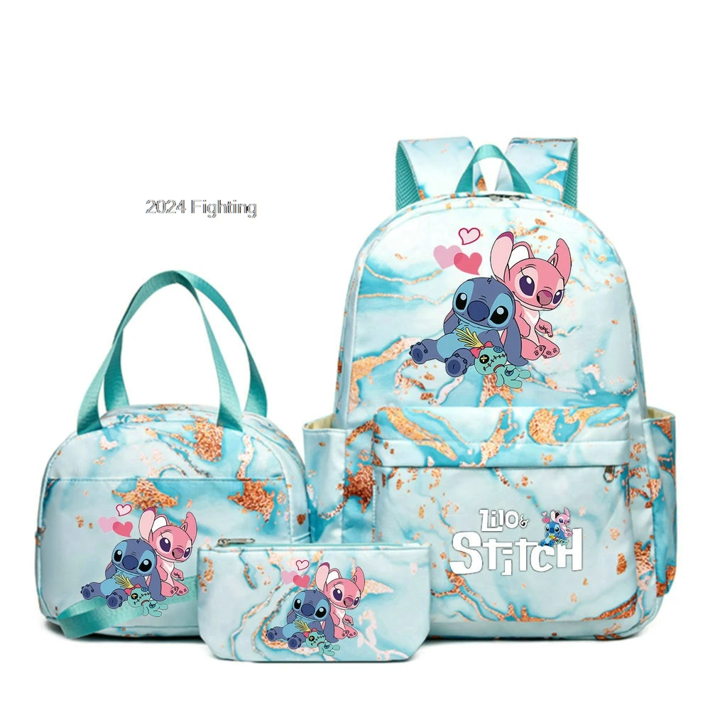 3 unids/set MINISO Lilo & Stitch mochila impresa estudiante adolescentes mochila adolescente niñas niños viaje gradiente Rampa Mochilas