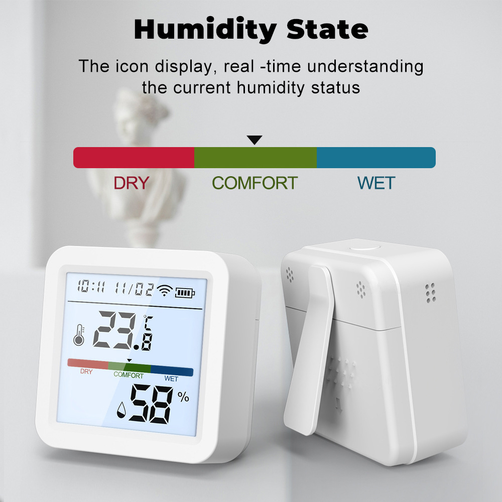 Sensor de temperatura e umidade wi-fi, higrômetro inteligente tuya interno, termômetro com luz de fundo, display lcd, suporte alexa e google