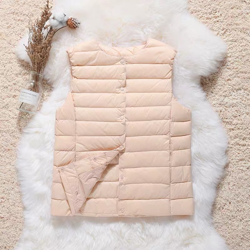 2025 nouveautés femme bureau dame coréenne coupe ajustée blanc canard vers le bas gilet chaud femmes sans manches vers le bas doublure gilet