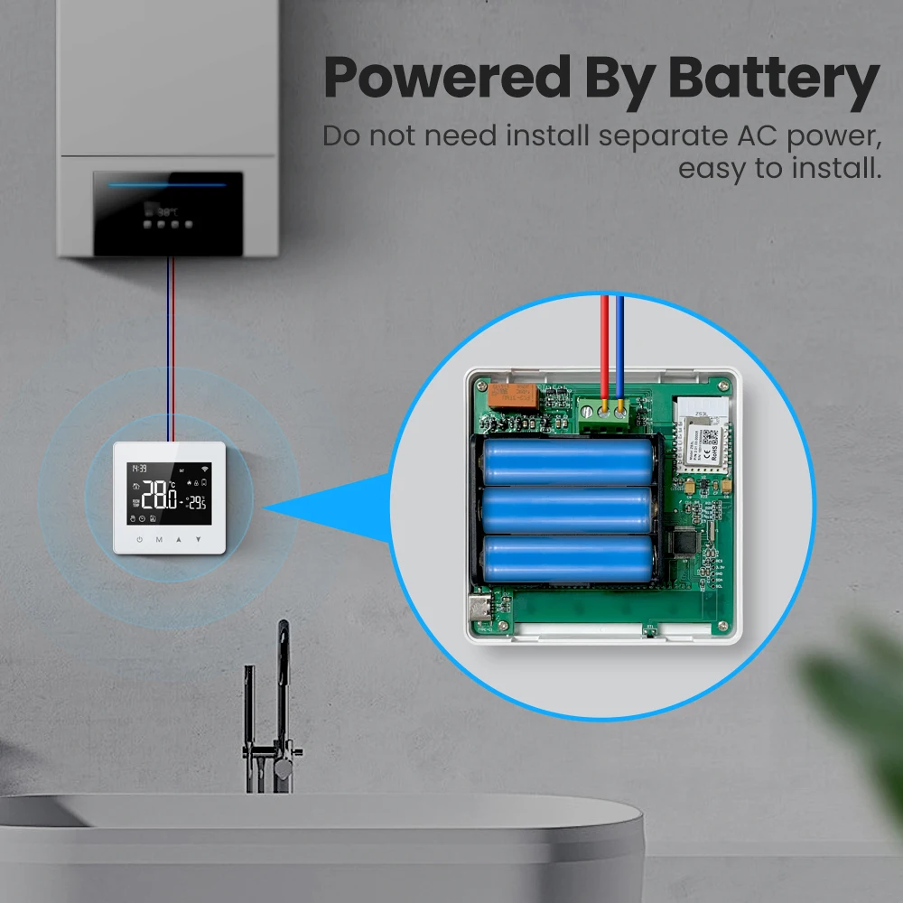 Avatto Tuya เทอร์โมอัจฉริยะ WIFI, ตัวควบคุมอุณหภูมิหม้อต้มน้ำรุ่นแบตเตอรี่พลังงานต่ำ Alexa Google Home ALICE