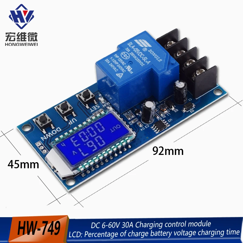 Controlador de carga de batería Solar de plomo-ácido DC 6-60V 30A, placa de protección, interruptor de tiempo del cargador, capacidad de batería de 12V 24V 36V 48V