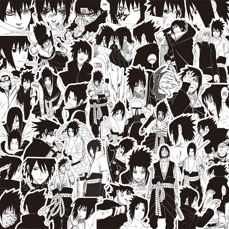Preto e branco Naruto Anime Adesivos, Manga Kid Adesivo, Decoração, Mala, Scrapbooking, Laptop, Telefone, Papelaria, 65-75Pcs