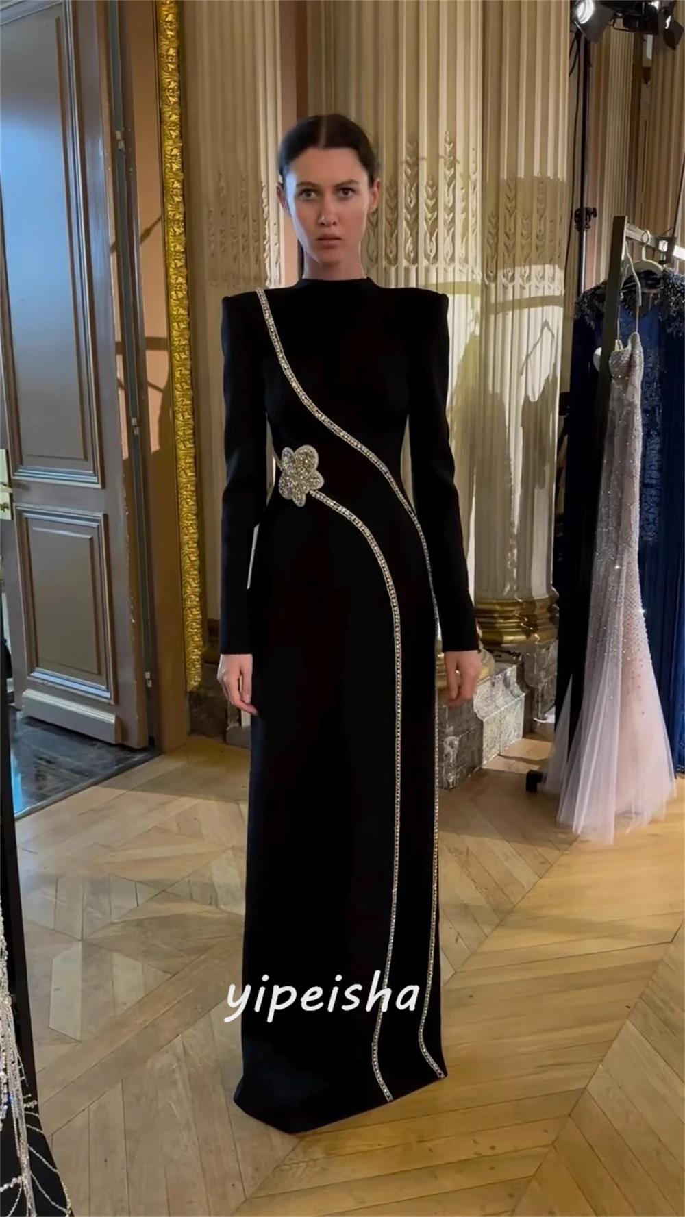 Customized Simple Modern Style Formal Evening High Collar A-line Beadings Bespoke Occasion  Evening Gowns