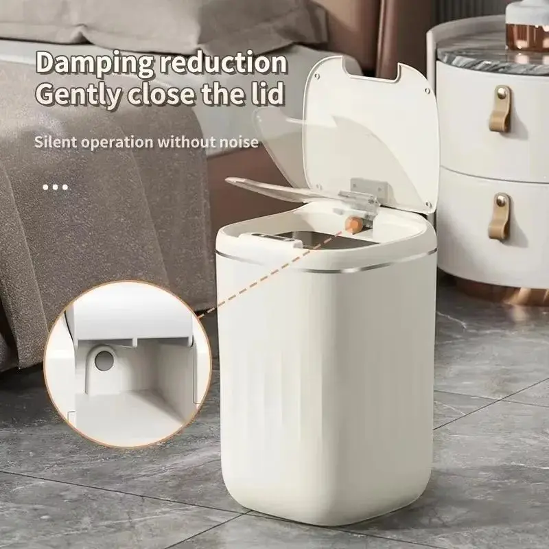 สมาร์ทห้องน้ําถังขยะอัตโนมัติบรรจุถุงขยะอิเล็กทรอนิกส์สีขาว Touchless แคบ Smart Sensor ถังขยะสมาร์ทบ้าน 15L