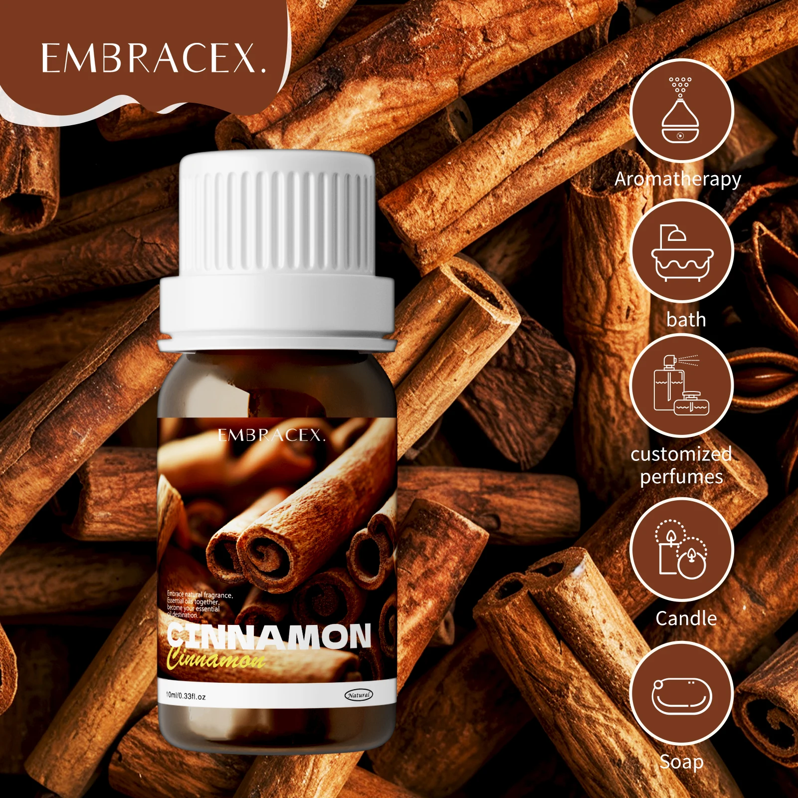 10ml huile de cannelle 100% huiles essentielles de cannelle naturelles huile essentielle d'écorce de cannelle peau & cheveux corps & bougie faisant épicé doux