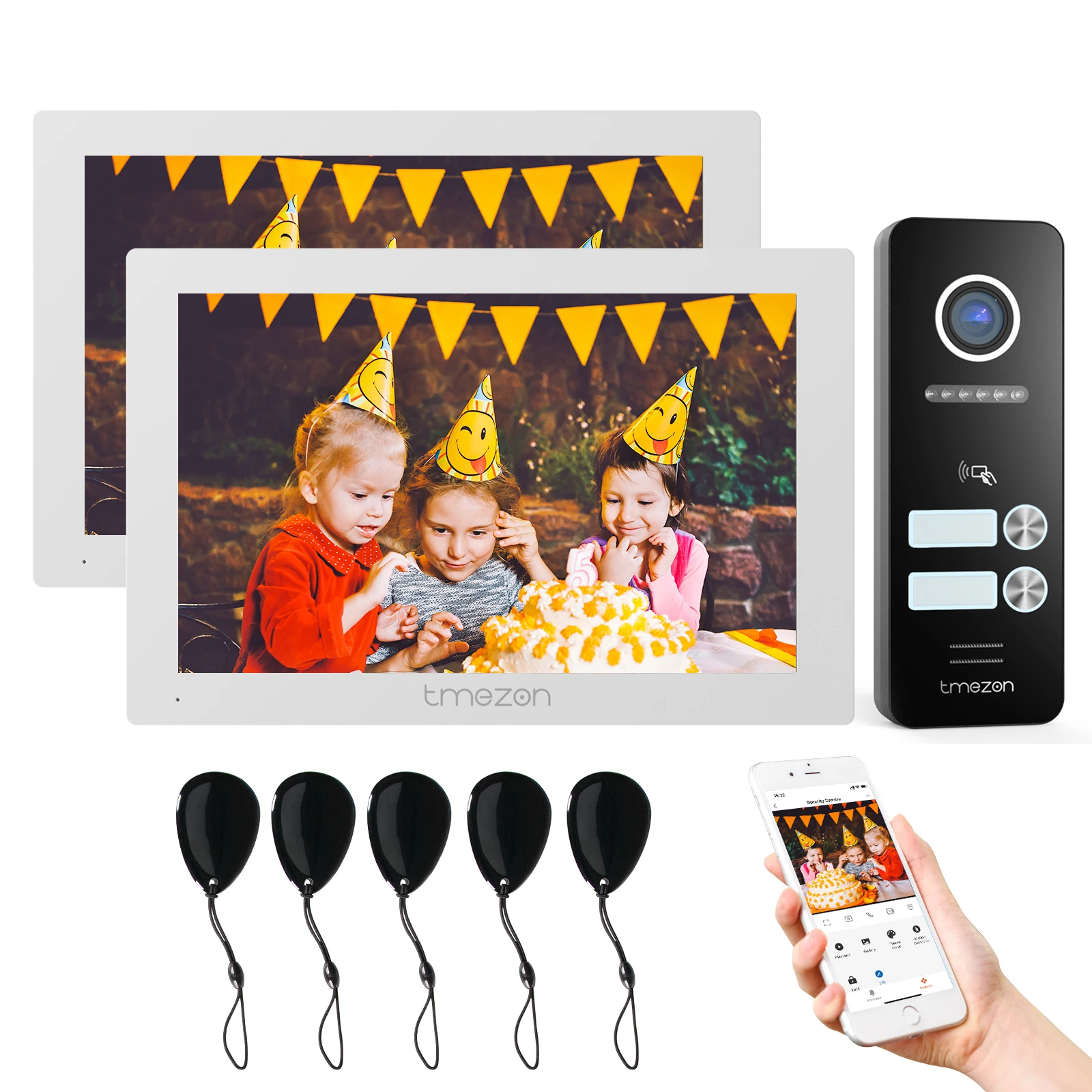 Tmezon 7 Polegada 4 fios 1080p sistema de intercomunicação campainha vídeo com câmera porta com fio 1080p para casa, aplicativo tuya/rfid/tela sensível ao toque