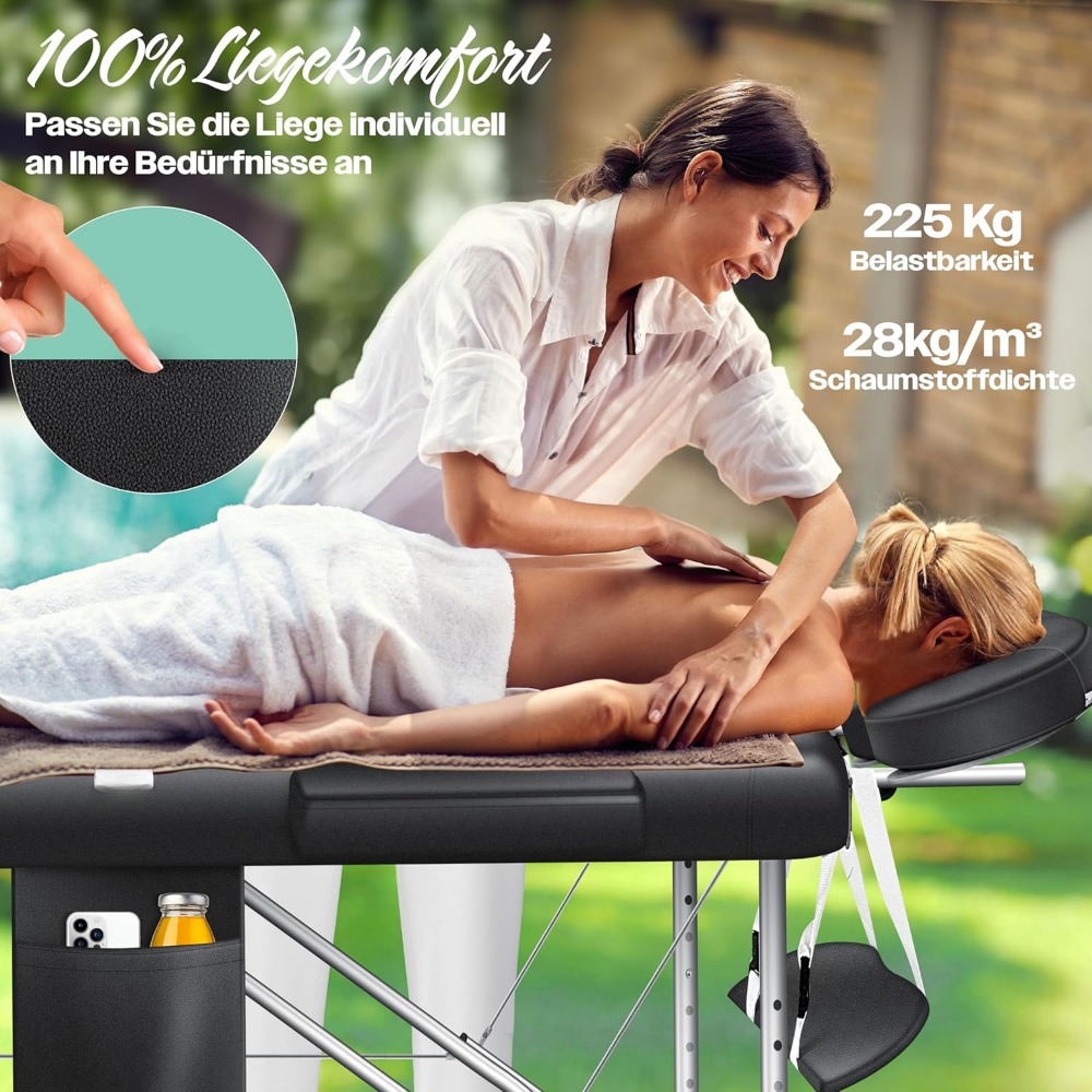Mobiler Massagetisch 70 cm breit, klappbar und höhenverstellbar, 3 Zonen, Massagetisch, Schminktisch, Behandlungstisch