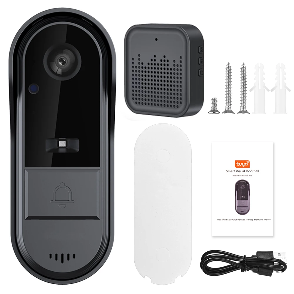 Câmera de campainha de vídeo sem fio, campainha, áudio bidirecional, controle Tuya APP, visão noturna, 2.4G WiFi, apenas cartão TF