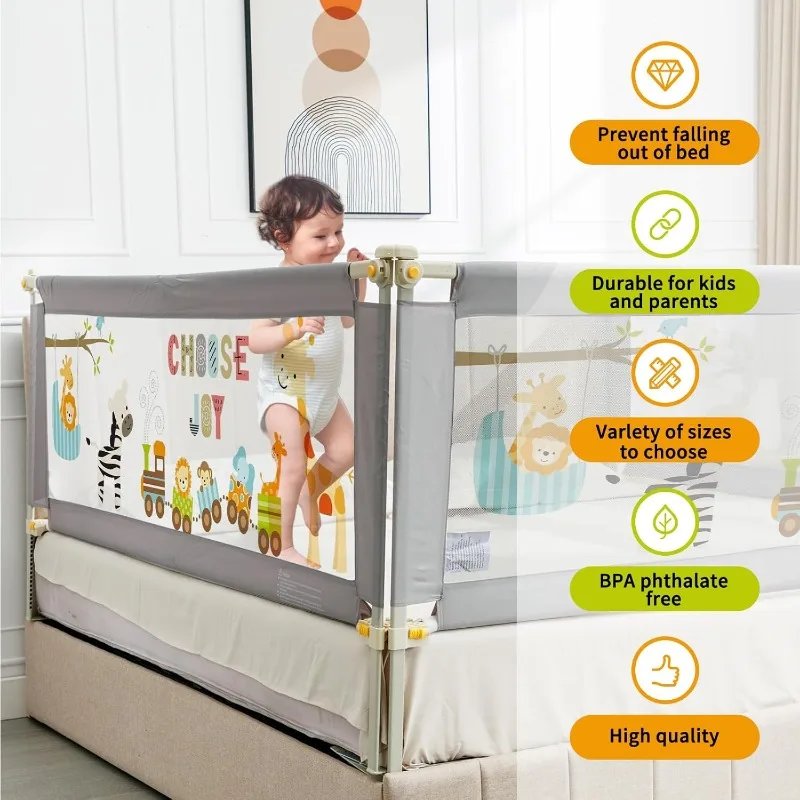 Bed Rails for Queen Bed, 3 PCS Baby Bed Rail Guard for Kids, 25 Height Levels Adjustable Bed Fence 3 in 1 Foldable Bed Guardrail