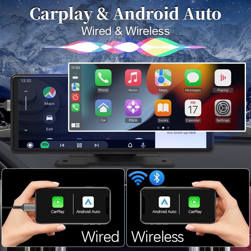 10.26 "rádio espelho do carro reprodutor de vídeo multimídia universal sem fio carplay android tela automática com câmera retrovisor bluetooth