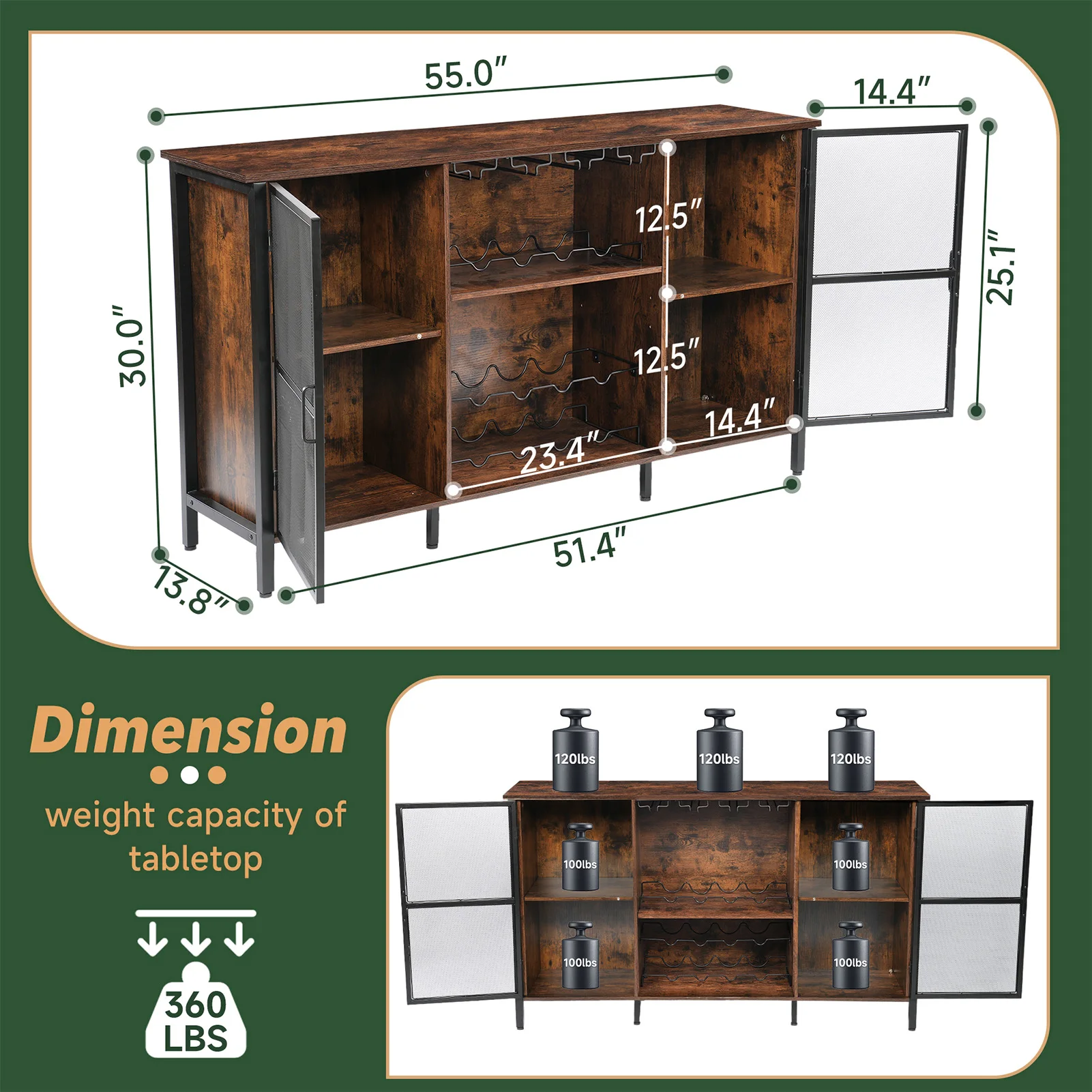 Armadi per vino Credenza e buffet per la casa, cucina, sala da pranzo, mobile da bar per vino in legno rustico marrone rustico