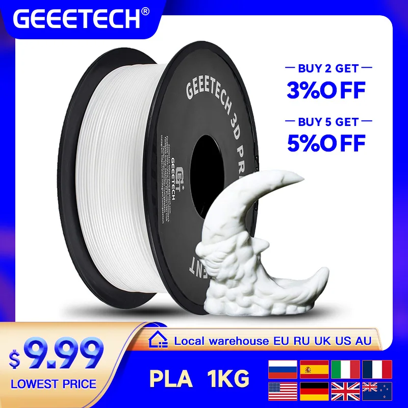 Стандартная нить Geeetech PLA 1 кг 1,75 мм, пластиковый материал для 3D-принтера, точность 0,03 мм, бесплатная доставка, подходит для большинства принтеров FDM