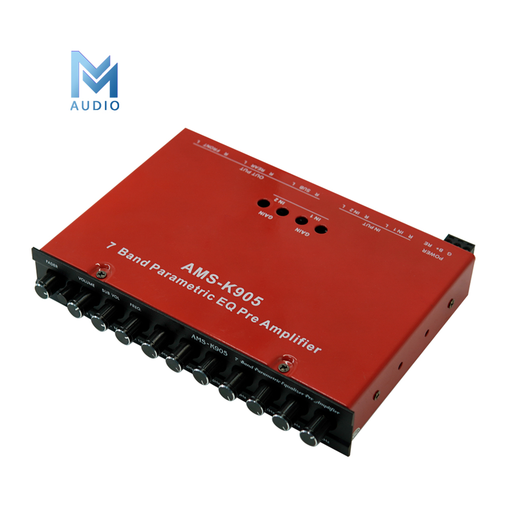 K-905G 1/2 Din 7 Band Car Audio Equalizer EQ W/Front, Rear + Sub Output,adjustable Subwoofer Frequency