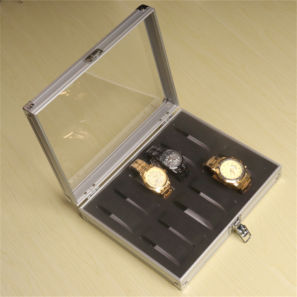 1pc Horloge Display Opbergdoos 6/12/24 Raster Sieraden Horloges Display Opbergdoos Vierkante Kast Suède binnen Rechthoek Horloge Houder