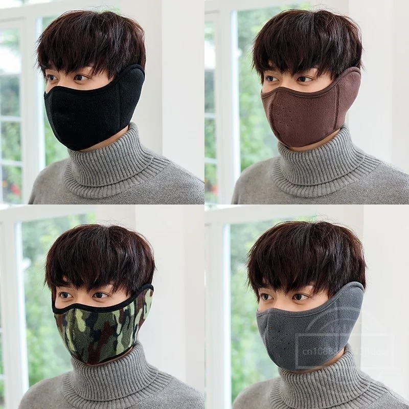 หน้ากากกันความร้อนกลางแจ้งฤดูใบไม้ร่วงและฤดูหนาวขี่จักรยานหน้ากากกันลมและป้องกันหูเย็น 2-in-1 หน้ากากกันความร้อนฤดูหนาวระบายอากาศได้