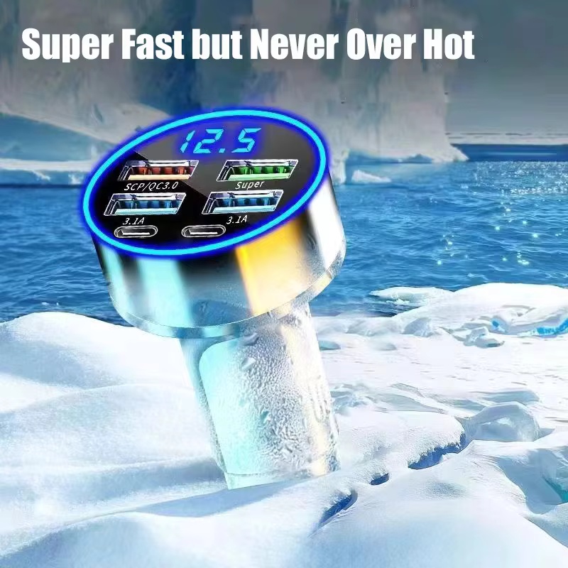 100W 6 Ports Car charger Fast charging PD Qc3.0 USB C Car Phone charger Type C Adapter in Car For iPhone Samsung Huawei Xiaomi