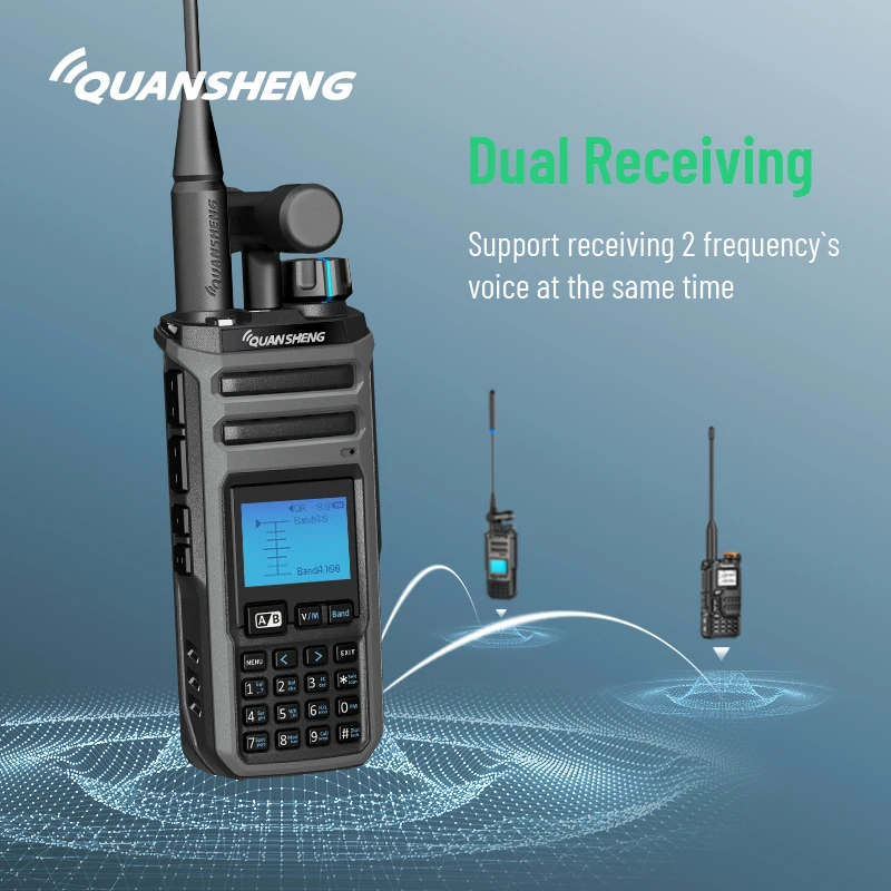 Quansheng TK11(5) Walkie Talkie 10W Radio de doble banda 999 canales UHF VHF DTMF AM FM SSB NOAA Radio bidireccional de frecuencia inalámbrica