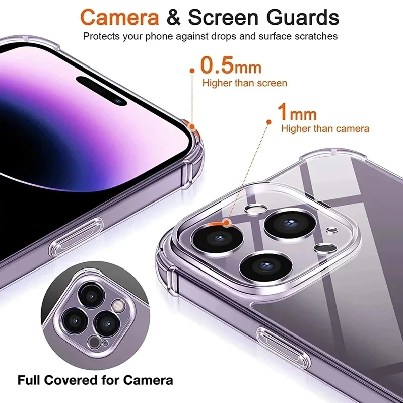 Funda de teléfono transparente de silicona a prueba de golpes para iPhone 13, 11, 12, 14 Pro Max, Mini funda trasera con protección de lente para iPhone 15 16 PRO XS X XR