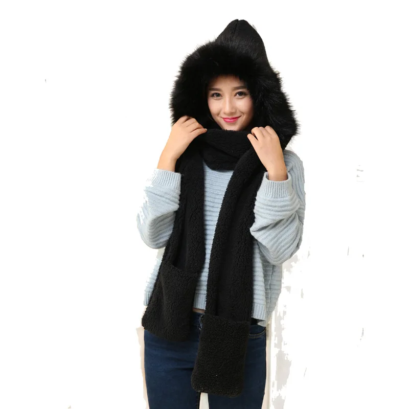 Merk Oohmy Winter Warm Vrouwen Hoodie Hoed/Sjaal/Handschoenen Set Zachte Pluche Dikke Warme Muts Koud Weer sjaal Wraps