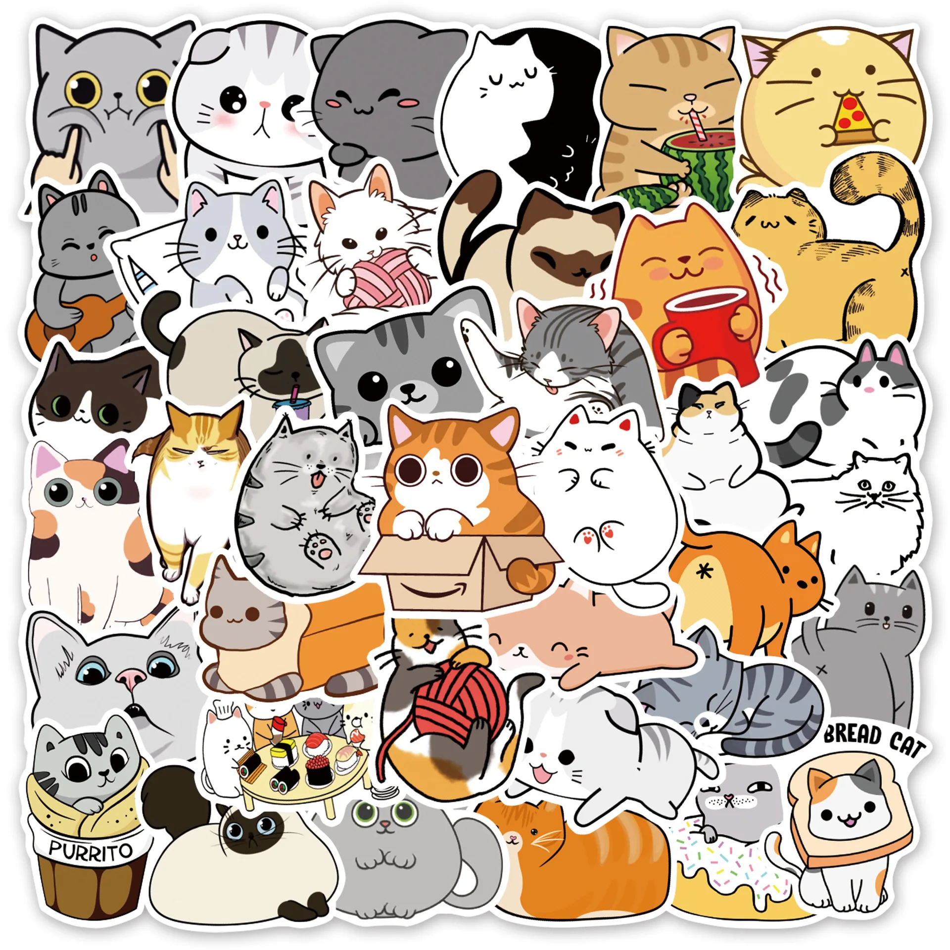 50PCS Cartoon Cute Cat Animal Personality Graffiti Creative Sticker Toy Skateboard Guitar Computer Refrigerator Desk Decoration