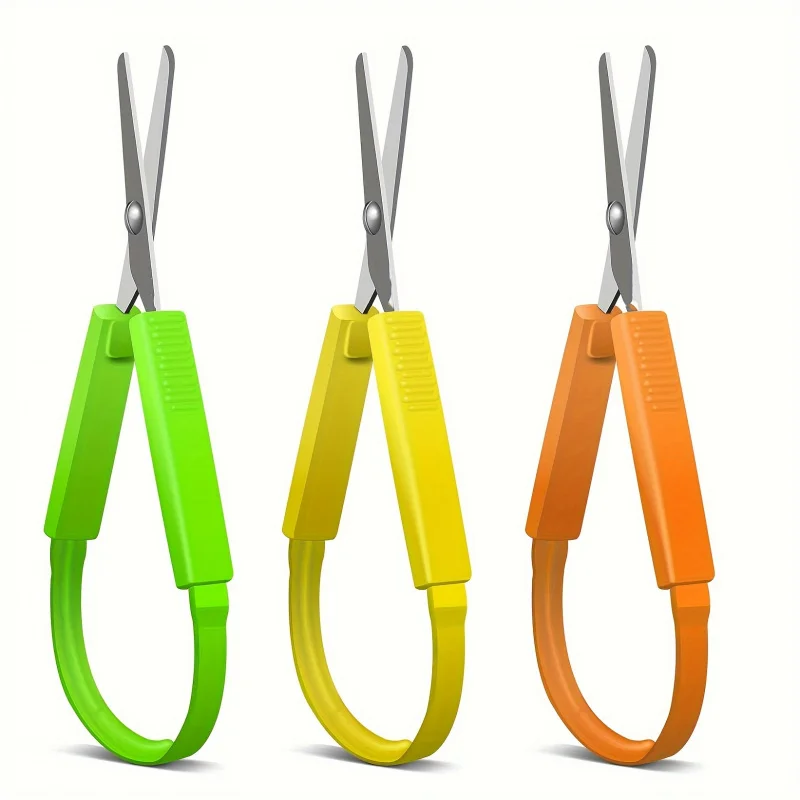 Mini ciseaux à boucle colorés de 5.3 pouces, conception adaptative, Support droit et gauche, poignées à presser faciles à ouvrir, 3 pièces