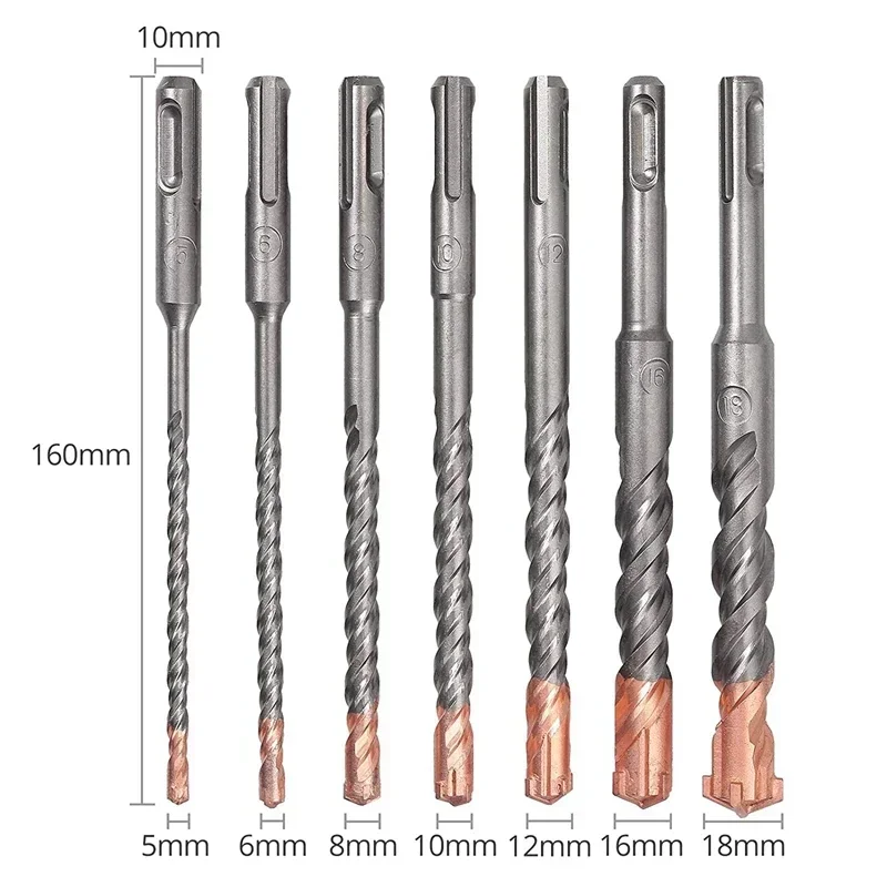 7 Chiếc 4 Sáo Mũi Khoan Bê Tông SDS Plus Mũi Khoan Búa Bộ 5 6 8 10 12 14 16 18Mm 160 200Mm Cho Bê Tông Gạch Đá Khối Nề Và Đá Hoa Cương