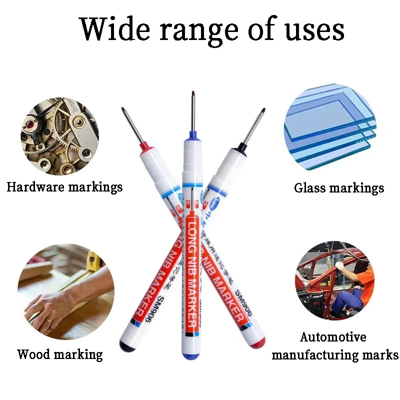 10 ชิ้น/เซ็ตอเนกประสงค์ 20 มม.หลุมลึกยาว Nib HEAD MARKER สําหรับโลหะ Perforating ปากกากันน้ําห้องน้ําไม้ตกแต่งเครื่องมือ