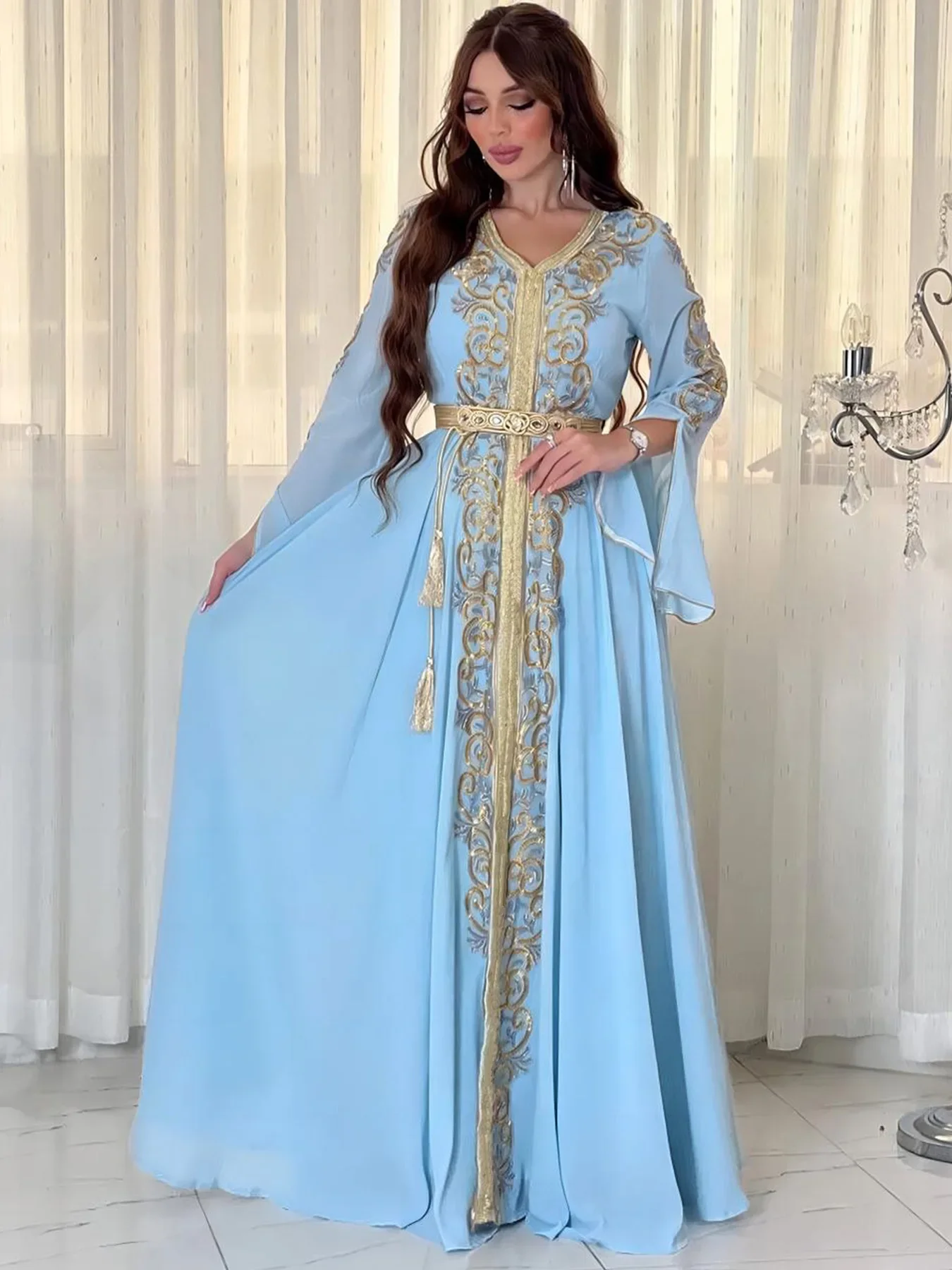 Vestido de fiesta musulmán Eid para mujer, Abaya bordada, Jalabiya marroquí, Abayas Kaftan Abaya Islam, túnica larga árabe