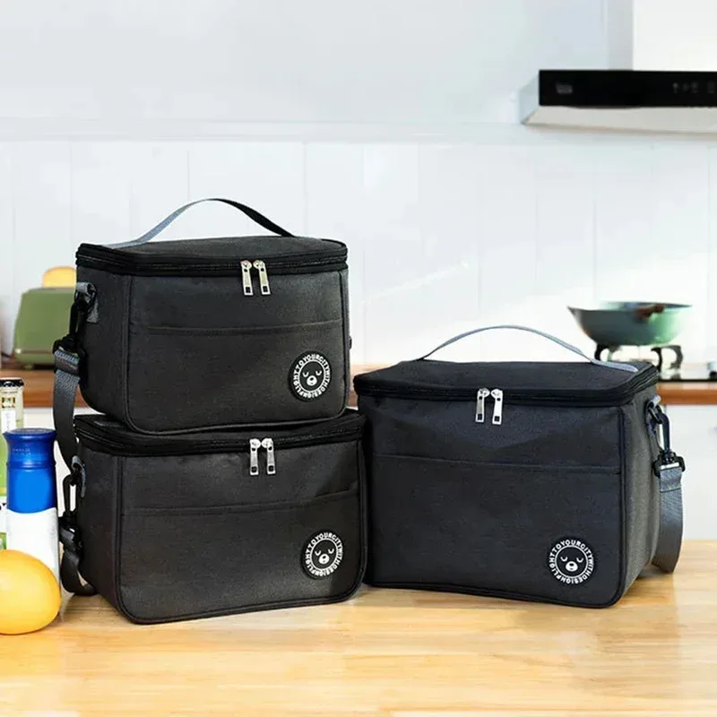 Bolsa de mano aislante de gran capacidad con correas para los hombros, bolsa de almuerzo, bolsa bento gruesa impermeable para estudiantes, bolsa de picnic